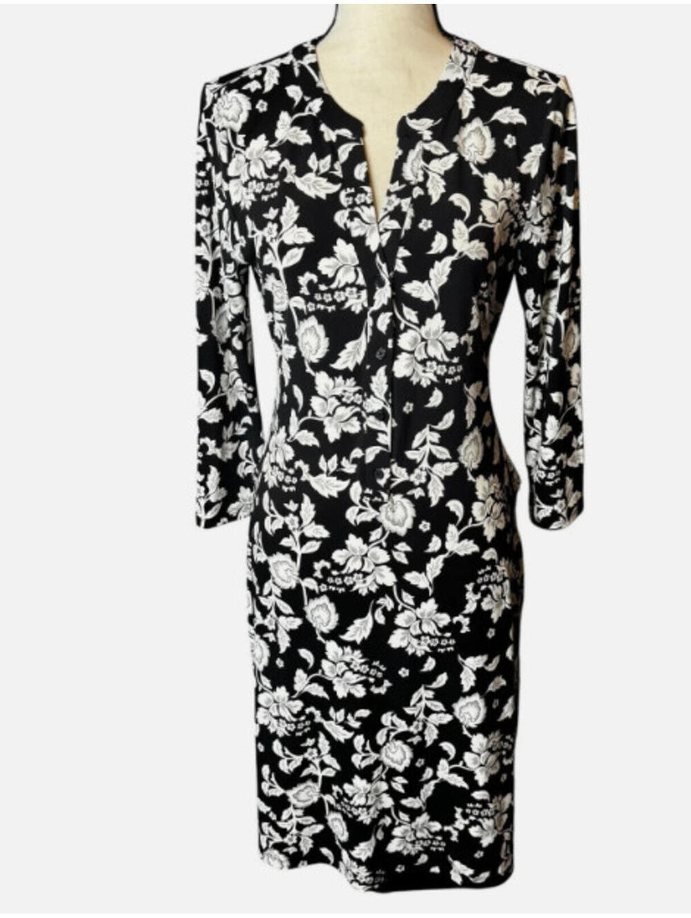 White House Black Market Moroccan Floral Shirt Dress LS Tie Front Med NWT